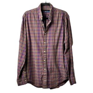 Ralph Lauren Men's Size Large Button Down Plaid Purple Cotton Casual